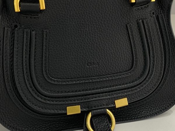 Contrefaçon Chloe Marcie Mini Sac Double Porté en cuir grainé noir – Image 2