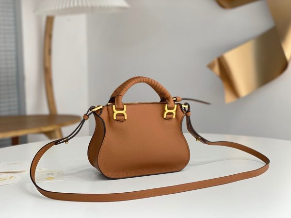 Fausse Chloe Marcie Mini Sac Double Porté en cuir grainé brun – Image 8