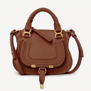 Fausse Chloe Marcie Mini Sac Double Porté en cuir grainé brun