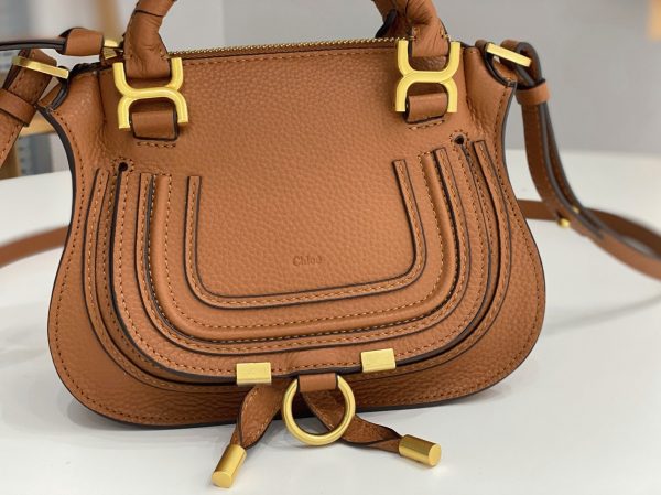 Fausse Chloe Marcie Mini Sac Double Porté en cuir grainé brun – Image 6
