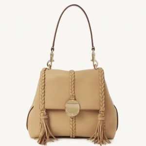 Fausse Chloe Petit Sac Bandoulière Penelope en cuir de veau grainé beige