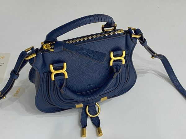 Réplique Chloe Marcie Mini Sac Double Porté en cuir grainé bleu – Image 10