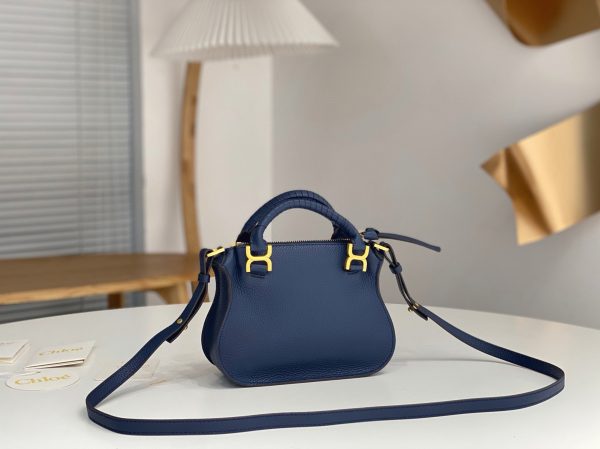 Réplique Chloe Marcie Mini Sac Double Porté en cuir grainé bleu – Image 9
