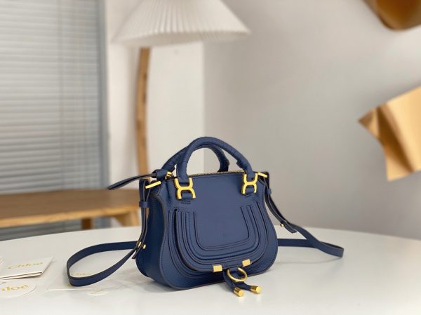 Réplique Chloe Marcie Mini Sac Double Porté en cuir grainé bleu – Image 8