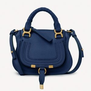 Réplique Chloe Marcie Mini Sac Double Porté en cuir grainé bleu