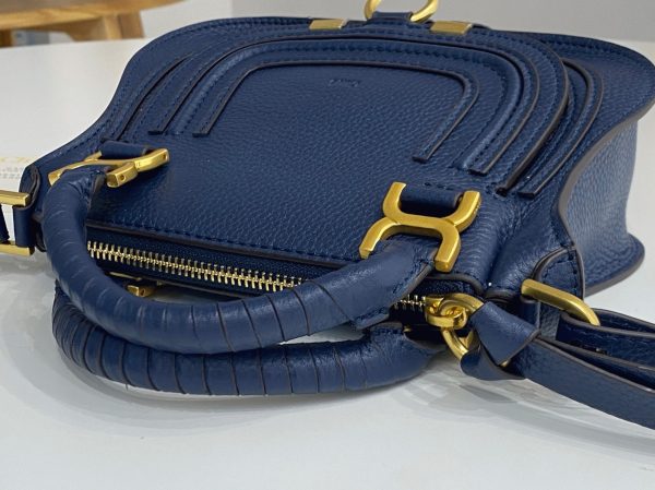 Réplique Chloe Marcie Mini Sac Double Porté en cuir grainé bleu – Image 5