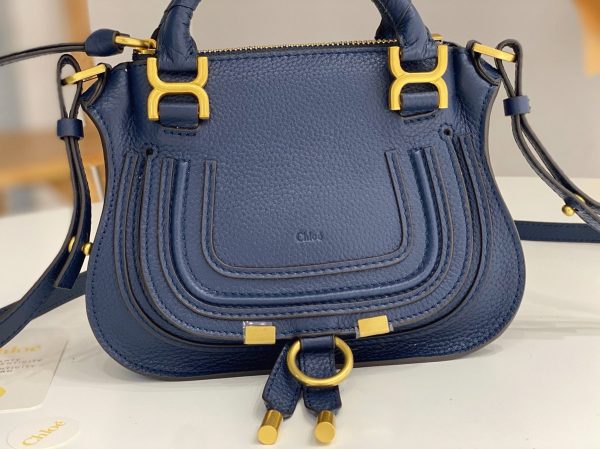 Réplique Chloe Marcie Mini Sac Double Porté en cuir grainé bleu – Image 4