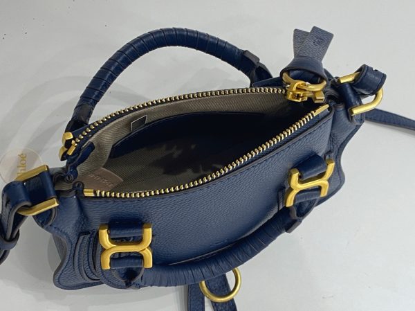 Réplique Chloe Marcie Mini Sac Double Porté en cuir grainé bleu – Image 3