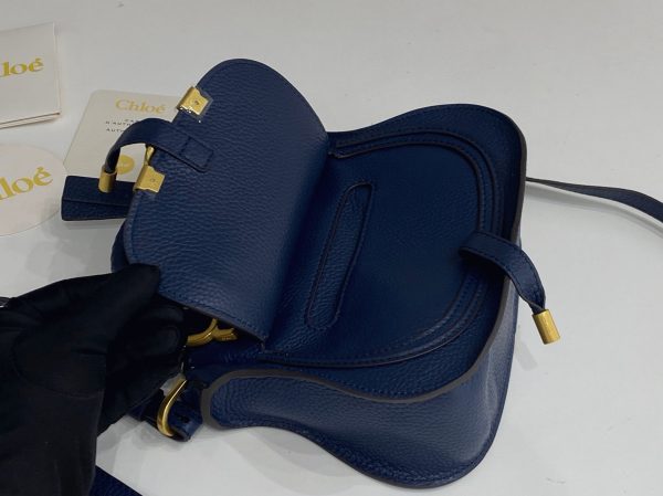 Réplique Chloe Marcie Mini Sac Double Porté en cuir grainé bleu – Image 2