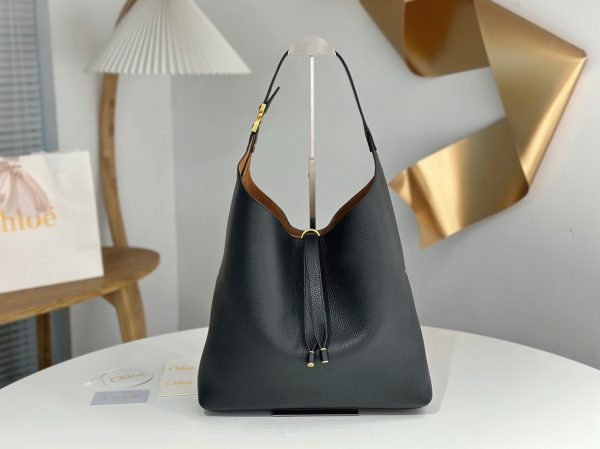 Contrefaçon Ancien Ancien Chloe Sac Hobo Marcie en cuir grainé noir – Image 4