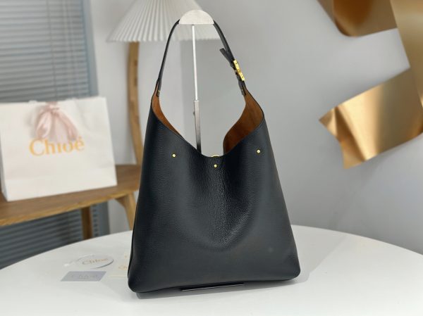 Contrefaçon Ancien Ancien Chloe Sac Hobo Marcie en cuir grainé noir – Image 3