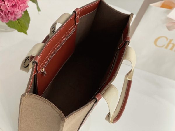 Fausse Chloe Grand Sac Cabas Woody en feutre brun – Image 9