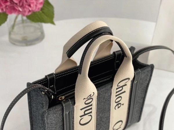 Contrefaçon Ancien Ancien Chloe Petit Sac Cabas Woody en feutre gris – Image 6