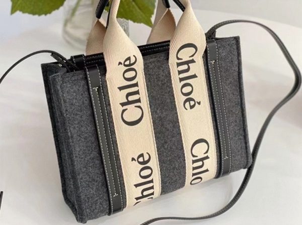 Contrefaçon Ancien Ancien Chloe Petit Sac Cabas Woody en feutre gris – Image 5