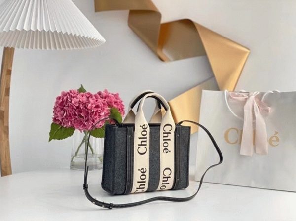 Contrefaçon Ancien Ancien Chloe Petit Sac Cabas Woody en feutre gris – Image 3
