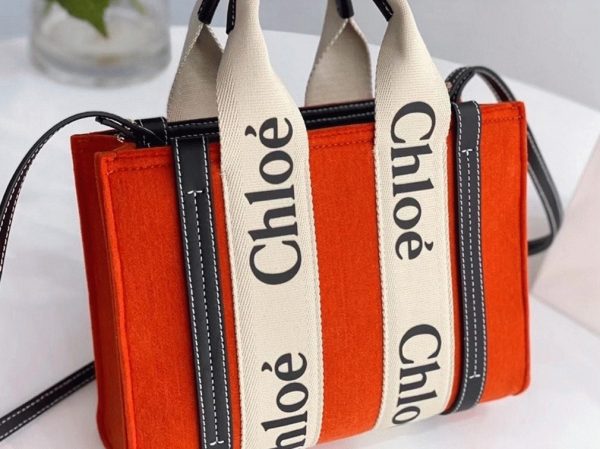 Fausse Chloe Petit Sac Cabas Woody en feutre orange – Image 6