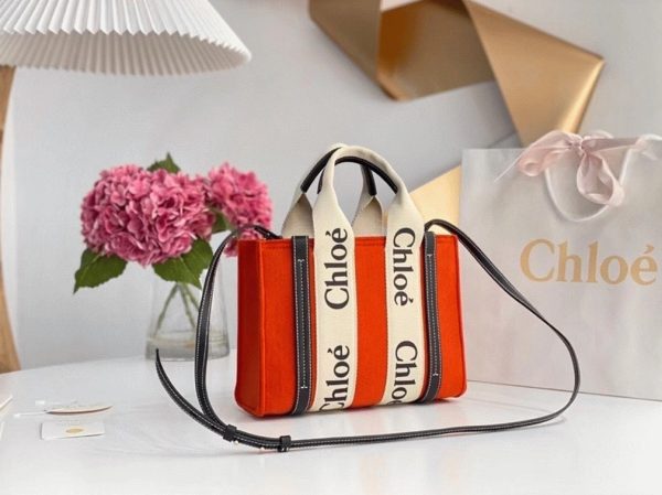 Fausse Chloe Petit Sac Cabas Woody en feutre orange – Image 4