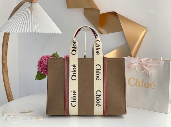 Fausse Chloe Sac Cabas Woody Moyen en feutre brun – Image 2