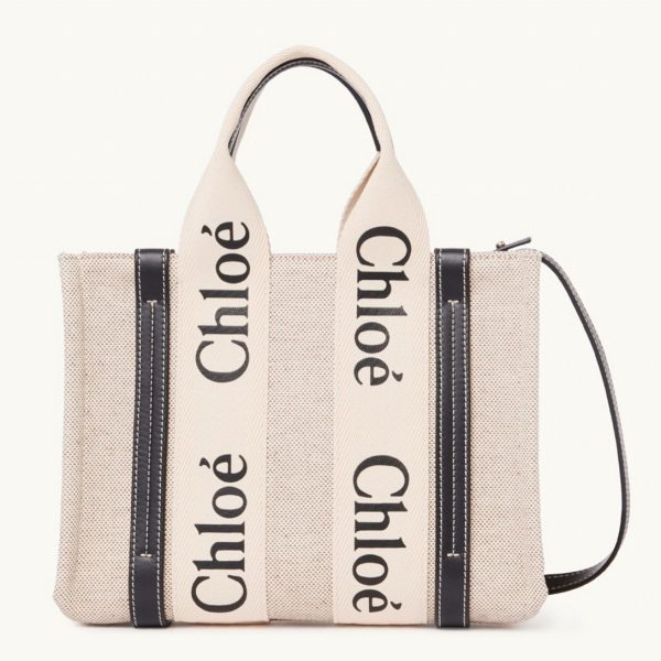 Réplique Chloe Petit Sac Cabas Woody en toile avec bandes en cuir bleu