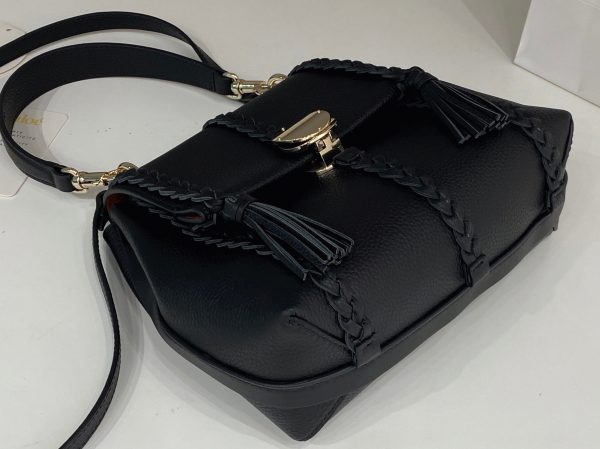 Fausse Chloe Petit Sac Bandoulière Penelope en cuir de veau grainé noir – Image 9