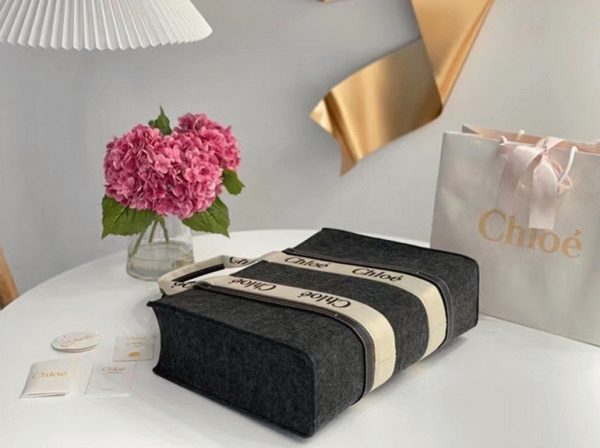 Réplique Chloe Sac Cabas Woody Moyen en feutre gris – Image 9