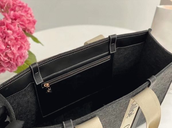 Réplique Chloe Sac Cabas Woody Moyen en feutre gris – Image 7