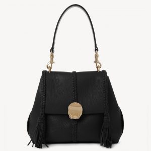 Fausse Chloe Petit Sac Bandoulière Penelope en cuir de veau grainé noir