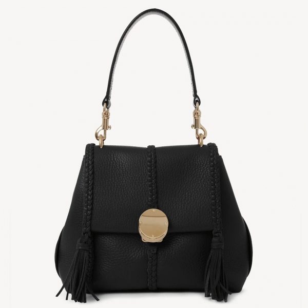Fausse Chloe Petit Sac Bandoulière Penelope en cuir de veau grainé noir