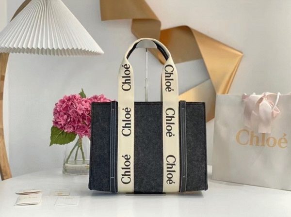Contrefaçon Chloe Grand Sac Cabas Woody en feutre gris – Image 8