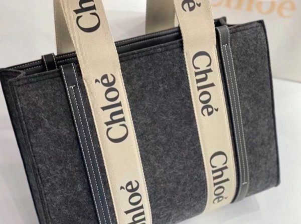Contrefaçon Chloe Grand Sac Cabas Woody en feutre gris – Image 2