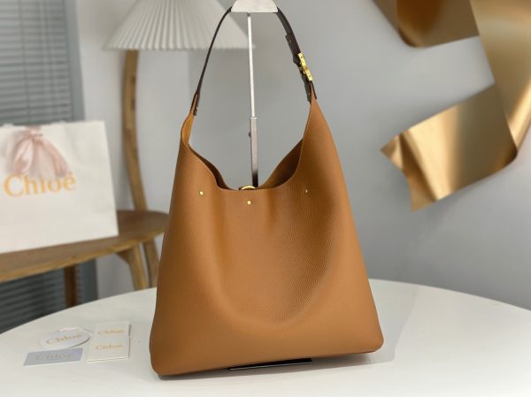 Réplique Chloe Sac Hobo Marcie en cuir grainé brun – Image 7