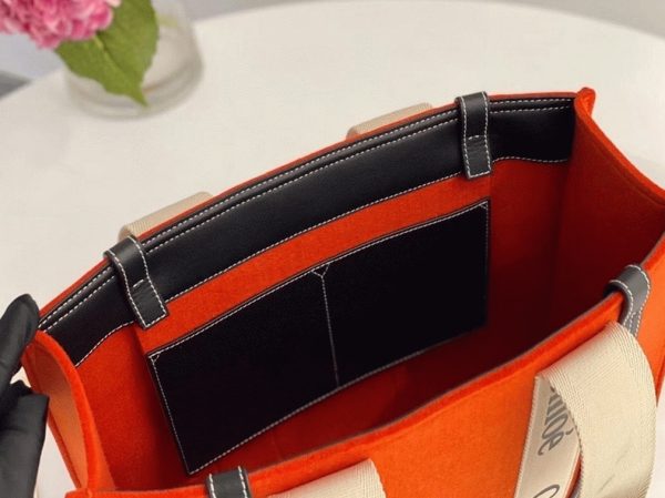 Réplique Chloe Sac Cabas Woody Moyen en feutre orange – Image 7