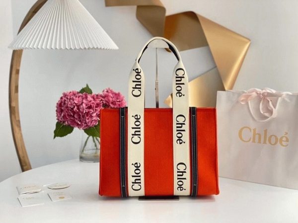 Réplique Chloe Sac Cabas Woody Moyen en feutre orange – Image 5