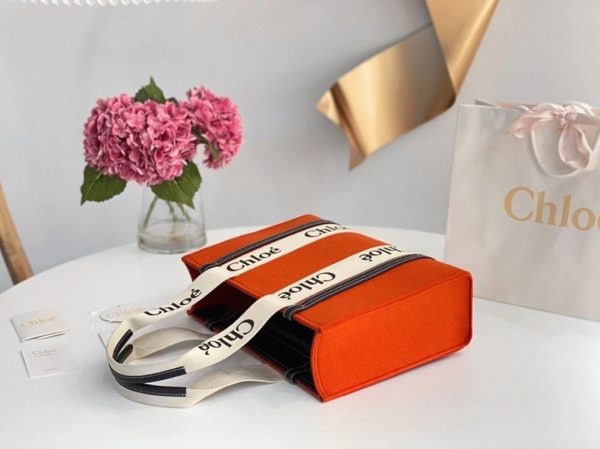 Réplique Chloe Sac Cabas Woody Moyen en feutre orange – Image 3