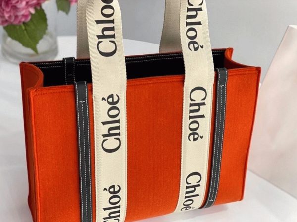 Réplique Chloe Sac Cabas Woody Moyen en feutre orange – Image 2