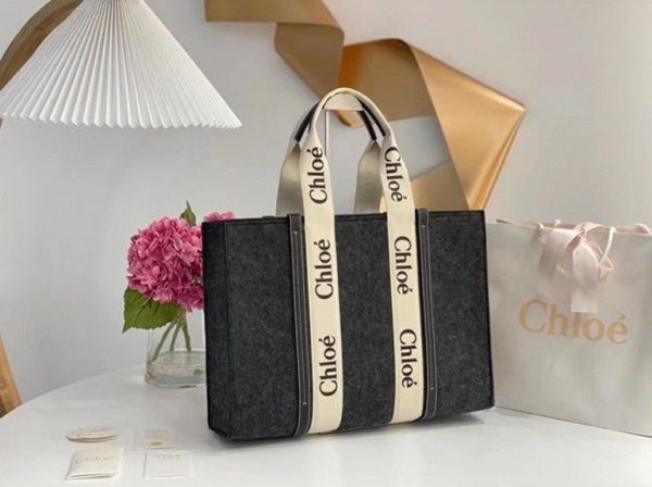 Réplique Chloe Sac Cabas Woody Moyen en feutre gris – Image 5