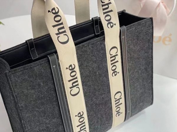 Réplique Chloe Sac Cabas Woody Moyen en feutre gris – Image 2