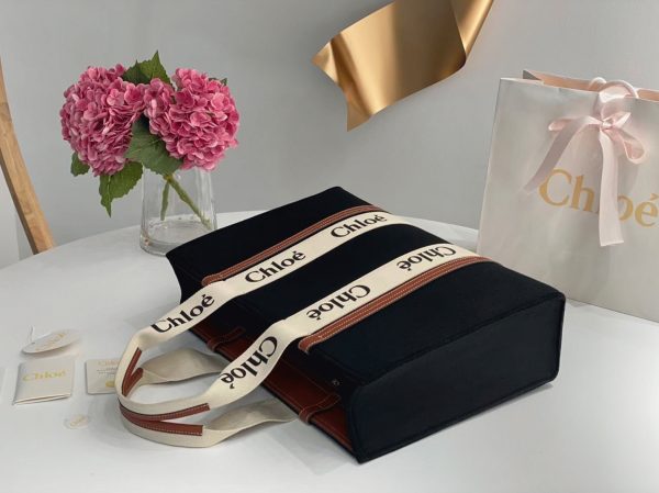Fausse Chloe Grand Sac Cabas Woody en feutre noir – Image 10