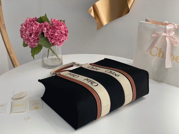 Fausse Chloe Grand Sac Cabas Woody en feutre noir – Image 9