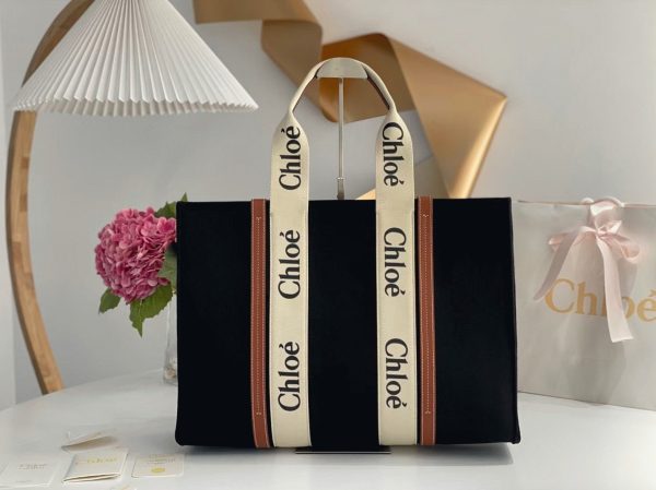 Fausse Chloe Grand Sac Cabas Woody en feutre noir – Image 5
