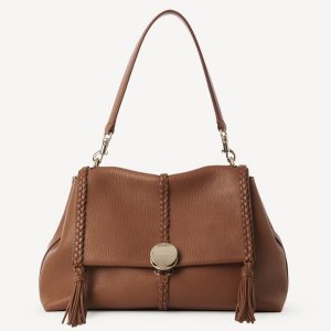Réplique Chloe Sac Bandoulière Penelope Moyen en cuir de veau grainé brun