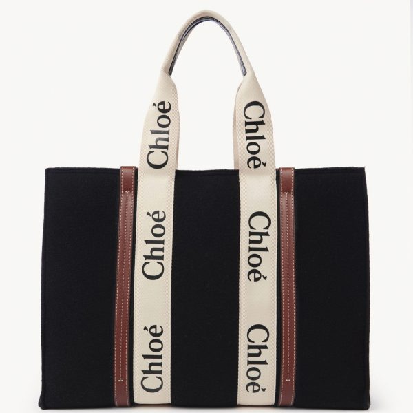 Fausse Chloe Grand Sac Cabas Woody en feutre noir