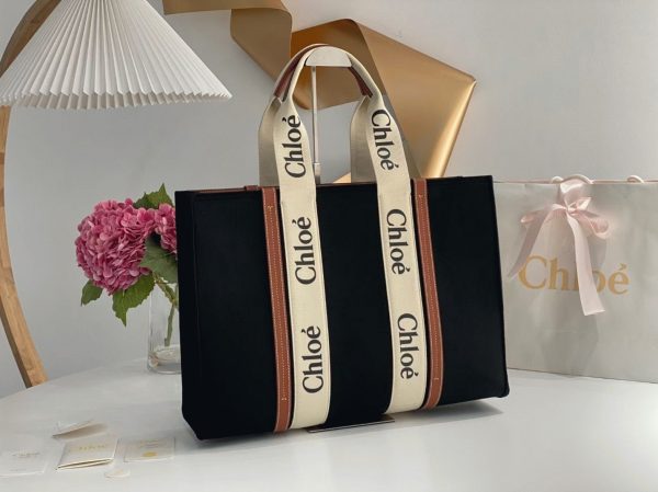 Fausse Chloe Grand Sac Cabas Woody en feutre noir – Image 3