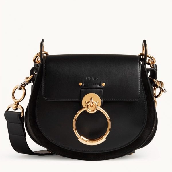 Contrefaçon Chloe Petit Sac Tess à bandoulière en cuir de veau noir