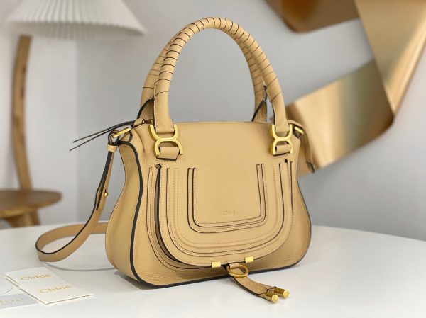 Réplique Chloe Marcie Petit Sac Double Porté en cuir grainé beige – Image 8