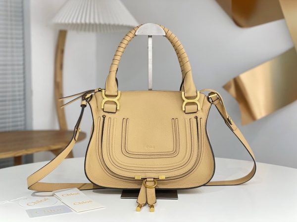 Réplique Chloe Marcie Petit Sac Double Porté en cuir grainé beige – Image 7