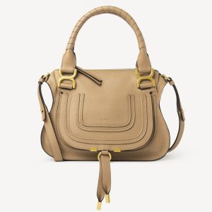 Réplique Chloe Marcie Petit Sac Double Porté en cuir grainé beige
