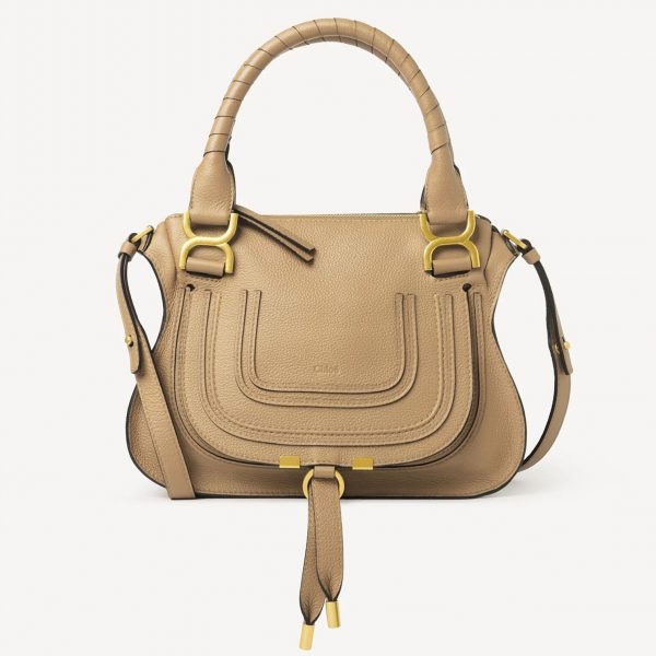 Réplique Chloe Marcie Petit Sac Double Porté en cuir grainé beige