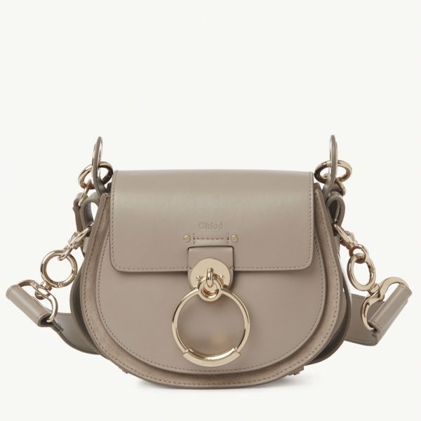 Fausse Chloe Petit Sac Tess à bandoulière en cuir de veau gris