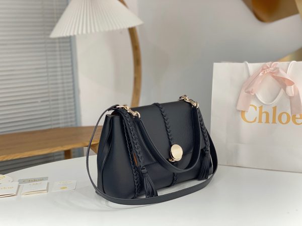 Contrefaçon Chloe Sac Bandoulière Penelope Moyen en cuir de veau grainé noir – Image 8